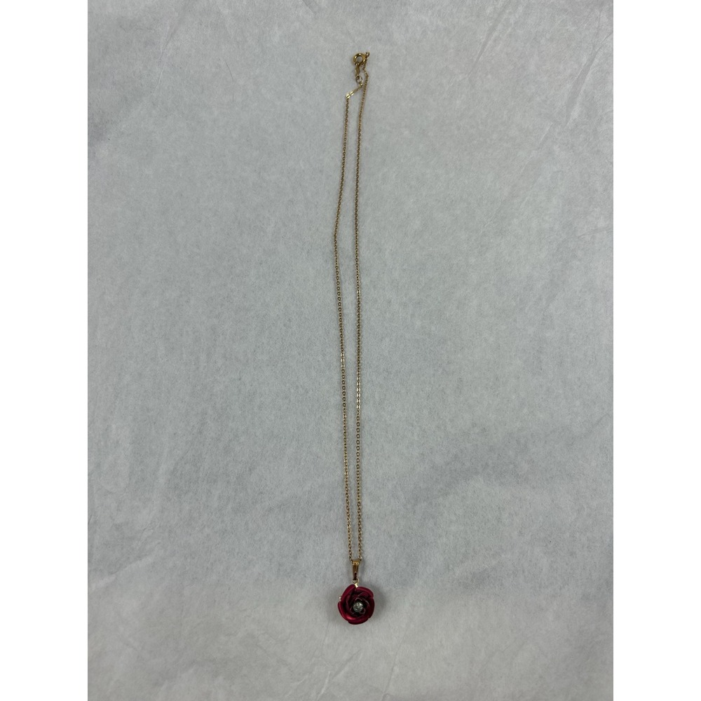 Enamel Rose Pendant Necklace with a 14K GF AMCO chain - Picture 8 of 9